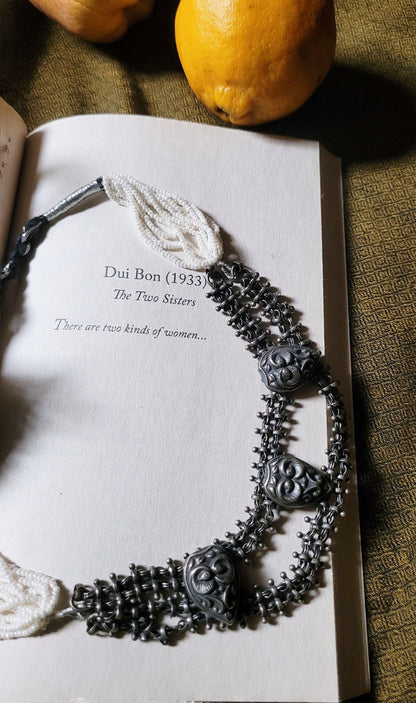 Side view of Amrita Choker in pure silver with handcrafted detailing