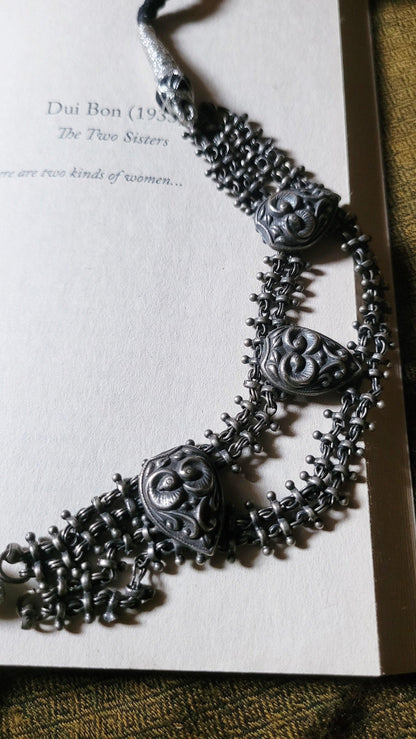 Side view of Amrita Choker in pure silver with handcrafted detailing