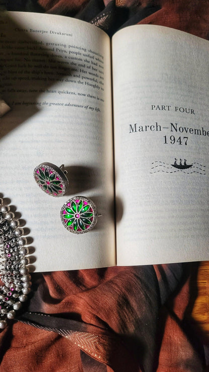Kunal Studs in pure silver with handcrafted detailing
