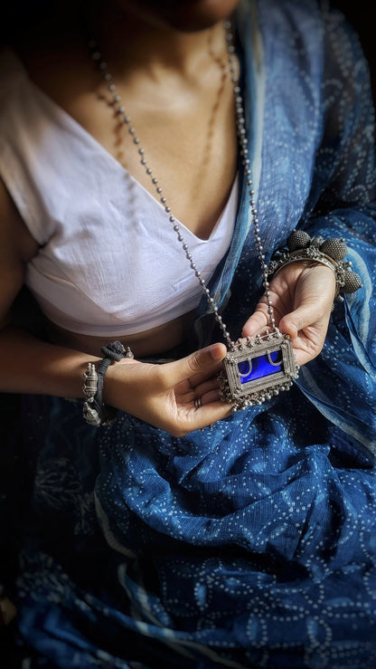 Neelkantha Necklace in pure silver with handcrafted detailing