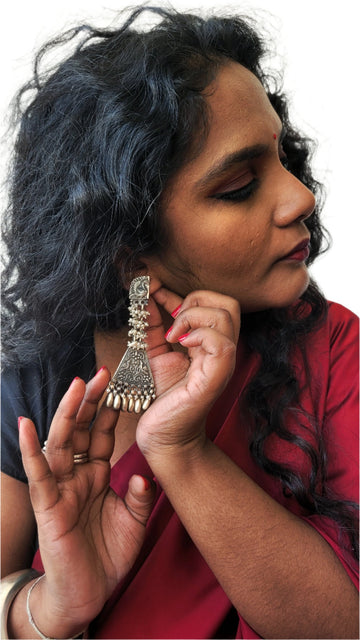 Sahaj Earrings in pure silver with handcrafted detailing