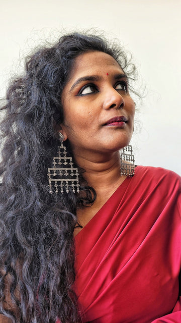 Fakhrunissa Earrings in pure silver with handcrafted detailing