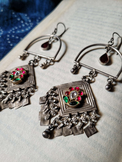 Side view of Prajjwala Earrings in pure silver with handcrafted detailing