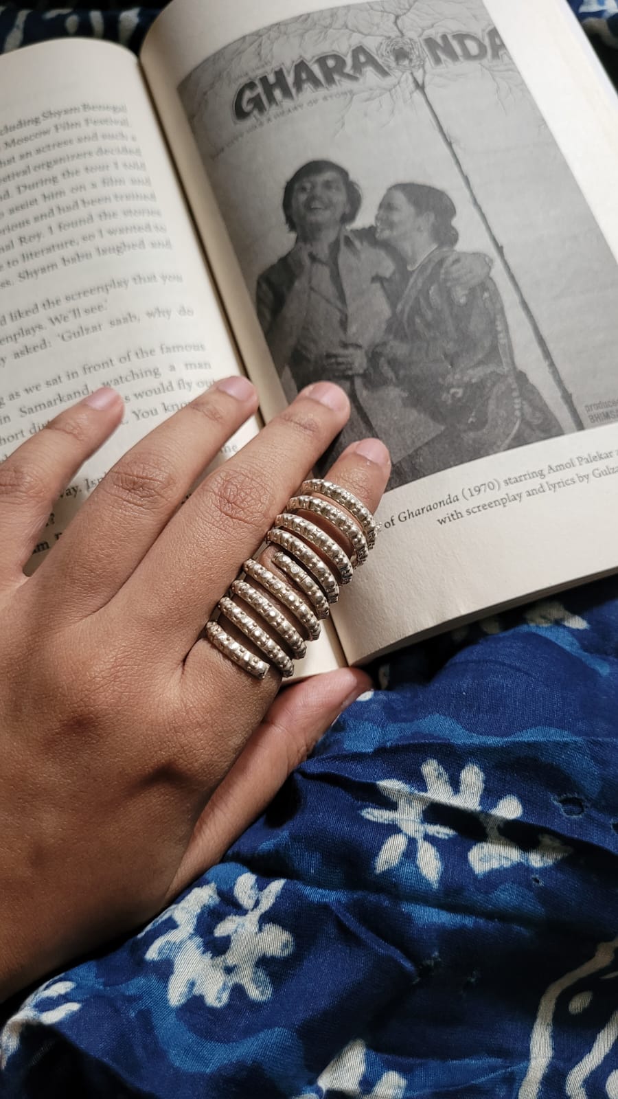 Side view of Ghummakad Spiral Vintage Ring in pure silver with vintage detailing