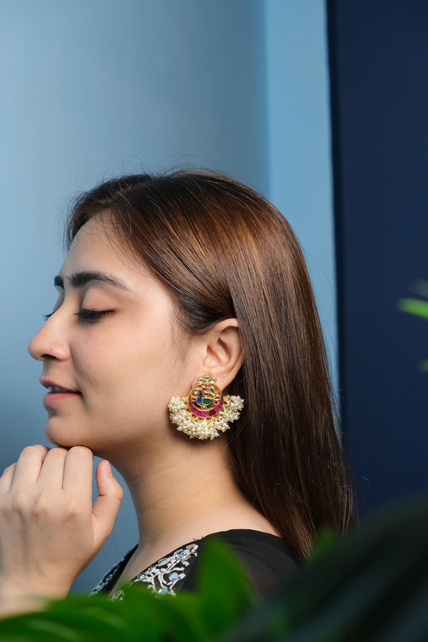 Side view of Aarna Chandbaali in pure silver with handcrafted detailing