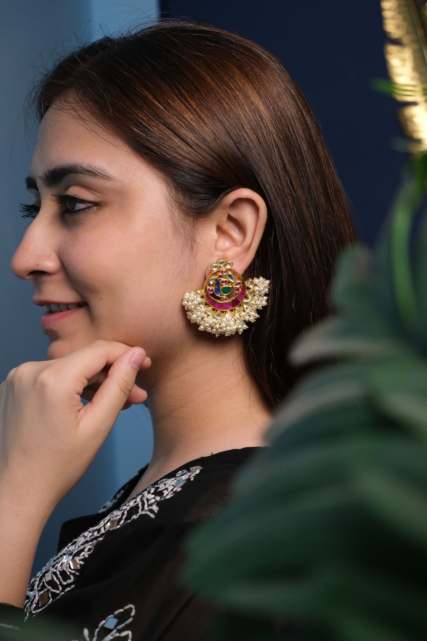 Side view of Aarna Chandbaali in pure silver with handcrafted detailing