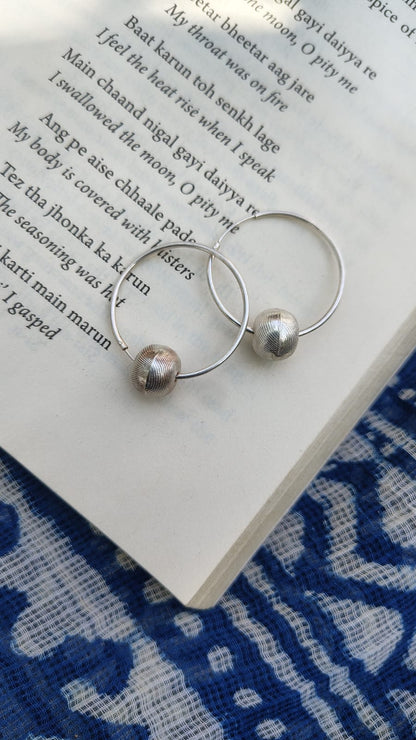 Sadabahaar Jewelry 92.5 hallmark silver hoop earrings single textured vintage bead minimalist lightweight daily wear