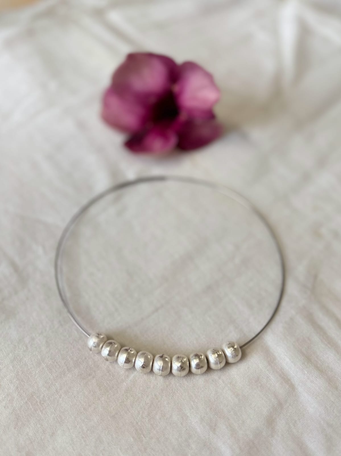 Sadabahaar Jewelry 92.5 hallmark silver hasli necklace textured vintage beads minimalist lightweight summer jewelry