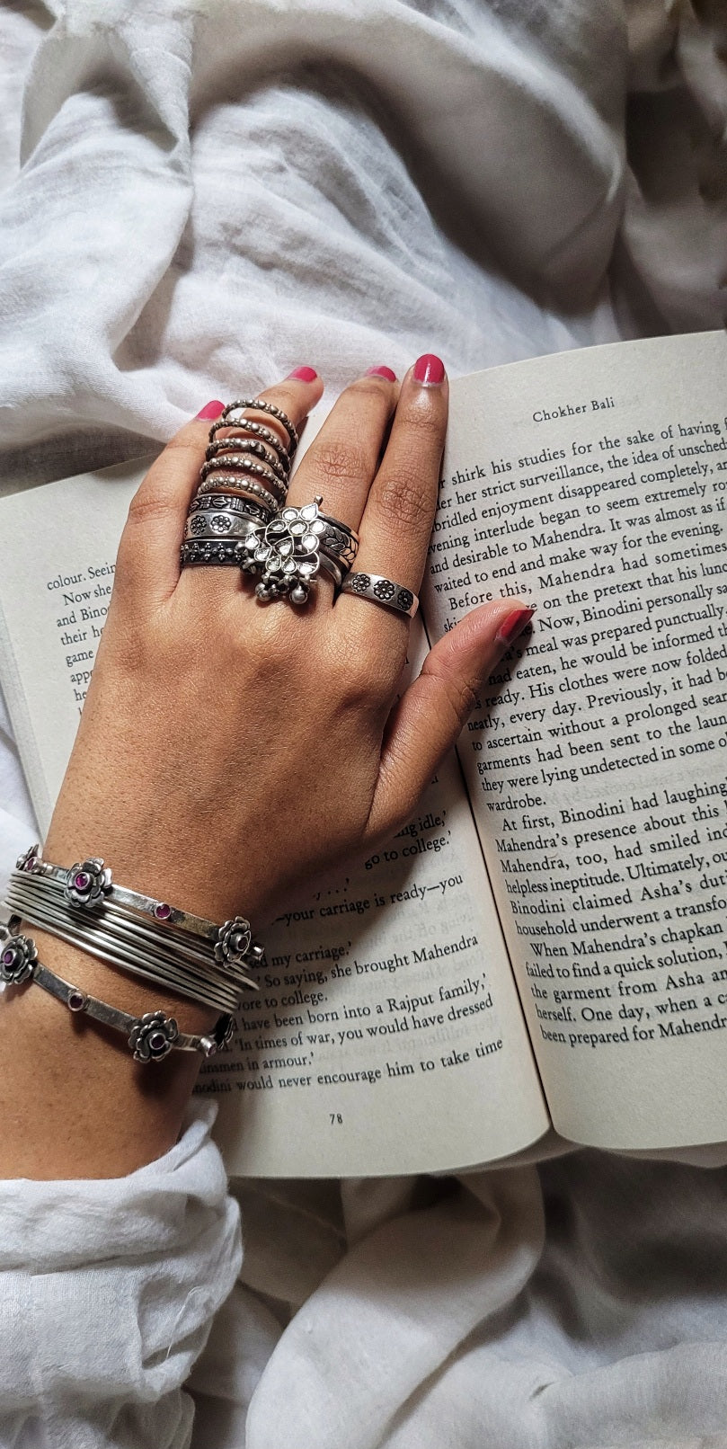 Side view of Ankur Ring in pure silver with handcrafted detailing