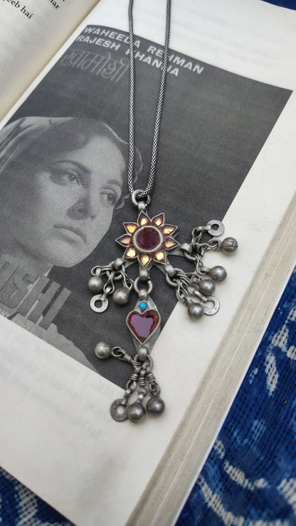 Sadabahaar Jewelry authentic vintage silver maximalist sunflower heart pendant hand-cut glass ghungroos geometric danglers rare heirloom