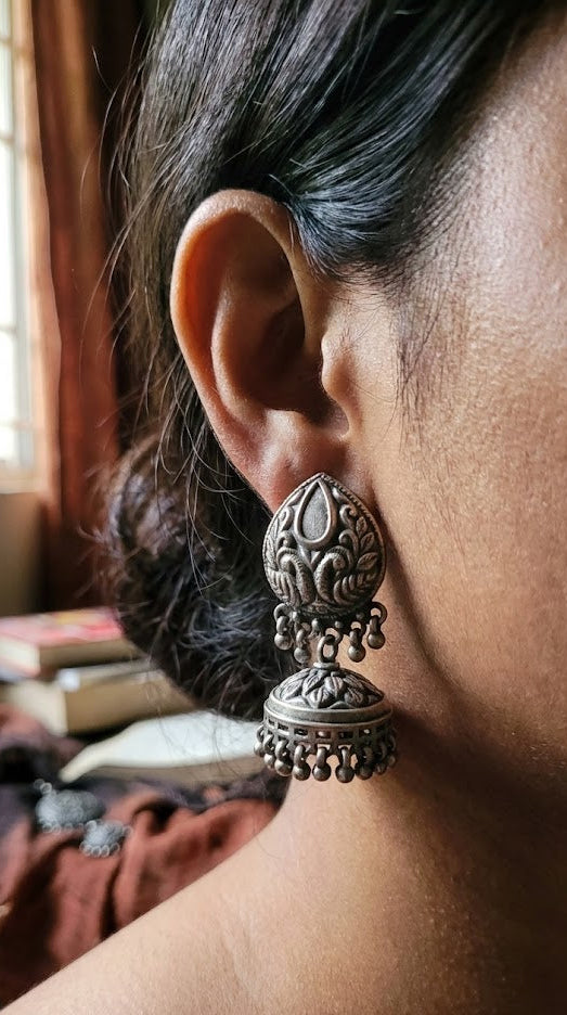 Anvi Jhumka in pure silver with handcrafted detailing
