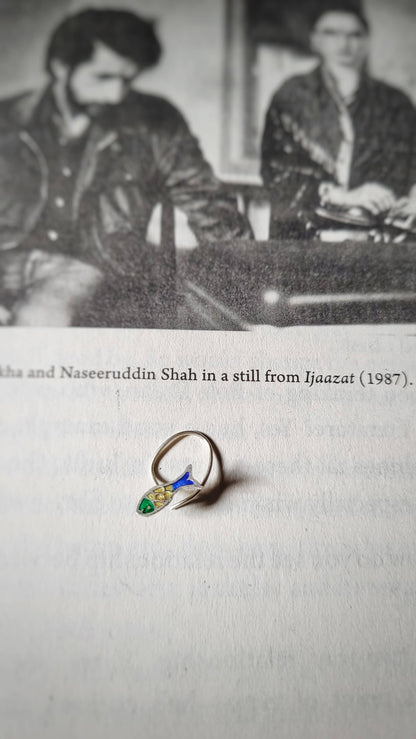 Side view of Ariel Nose-Pin in pure silver with handcrafted detailing