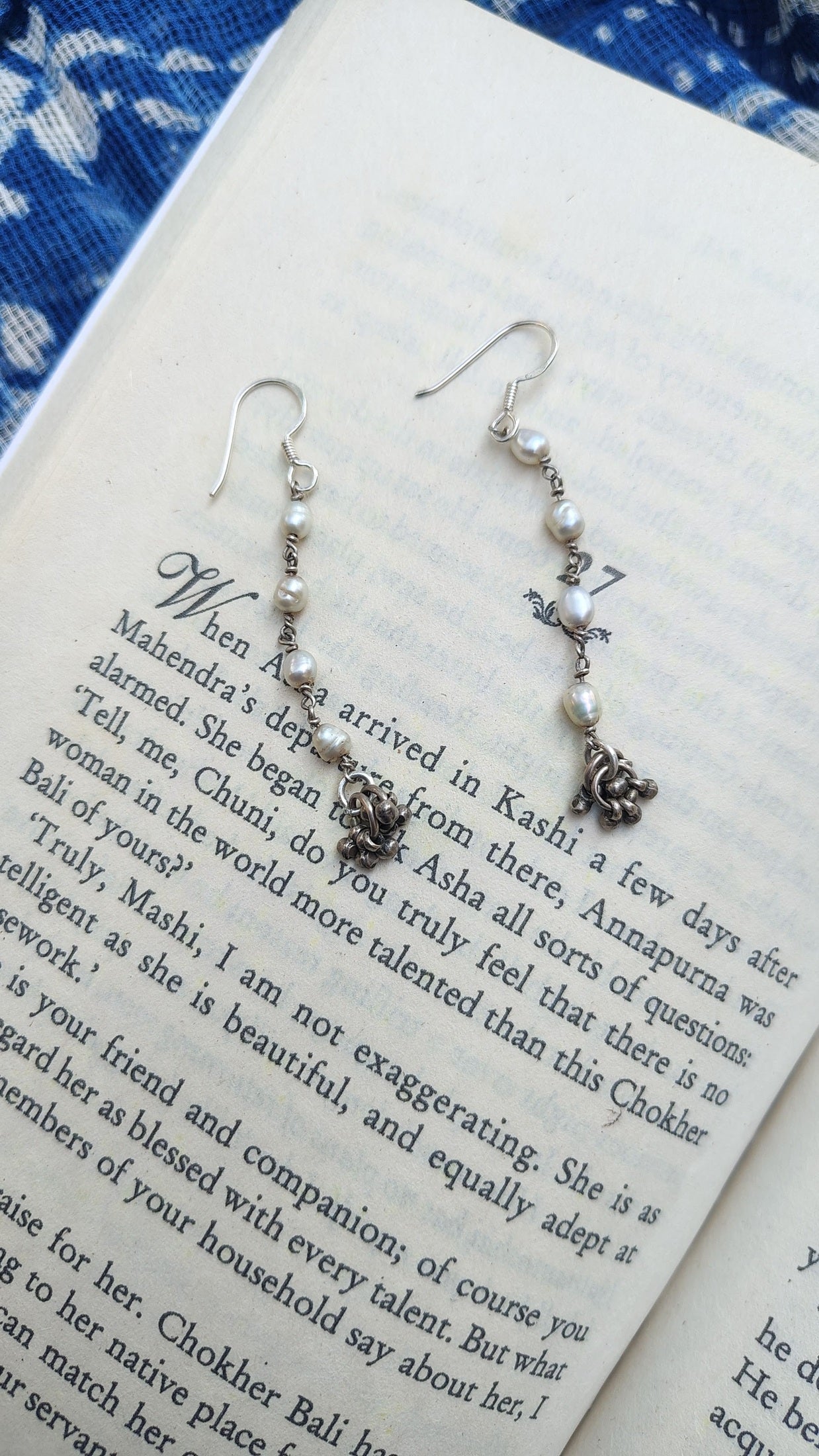 Sadabahaar Jewelry Authentic Vintage Silver Pearl Earrings with Ghungroos for Women - Longer Variant Top View