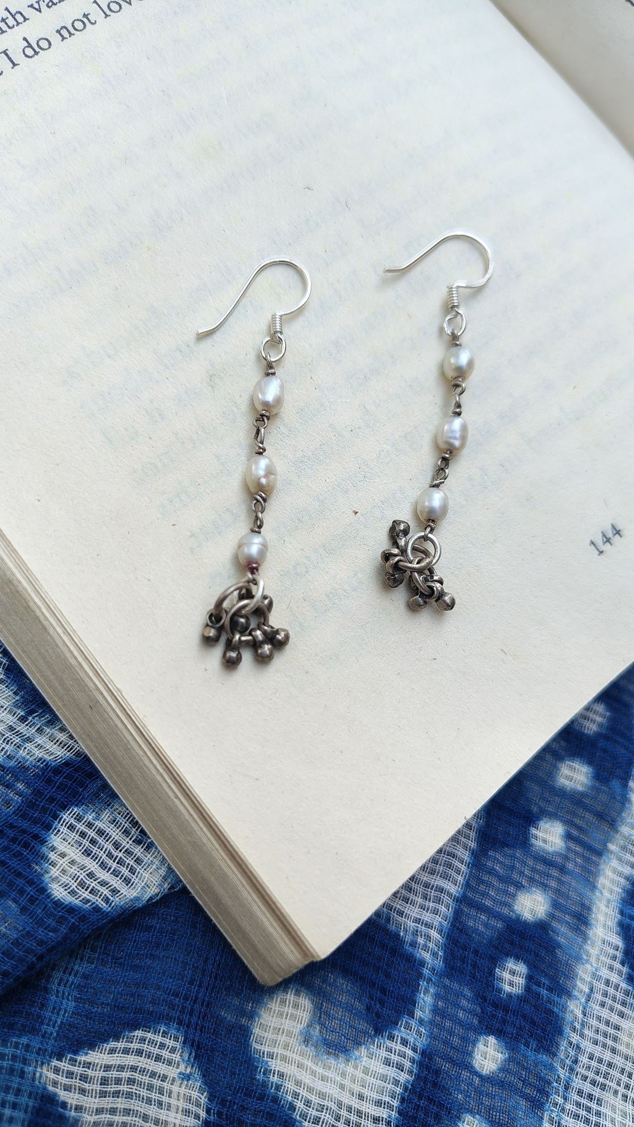 Sadabahaar Jewelry Authentic Vintage Silver Pearl Earrings with Ghungroos for Women - Fewer Pearls