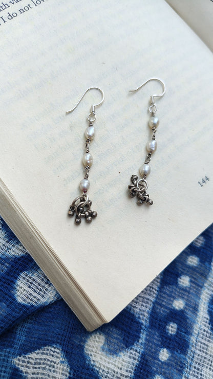 Sadabahaar Jewelry Authentic Vintage Silver Pearl Earrings with Ghungroos for Women - Fewer Pearls