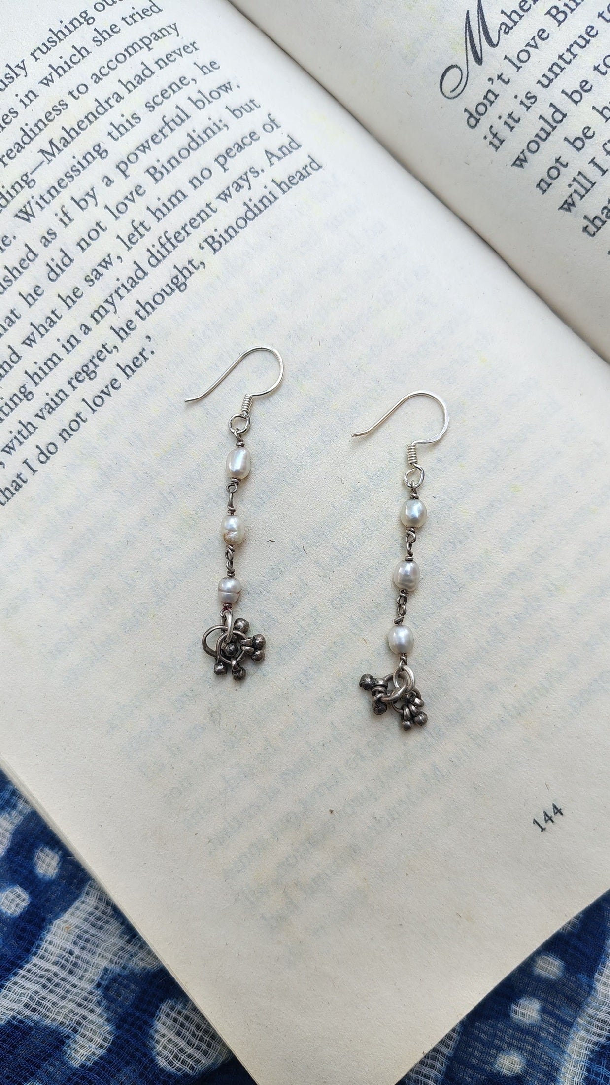 Sadabahaar Jewelry Authentic Vintage Silver Pearl Earrings with Ghungroos for Women - Fewer Pearls Top View