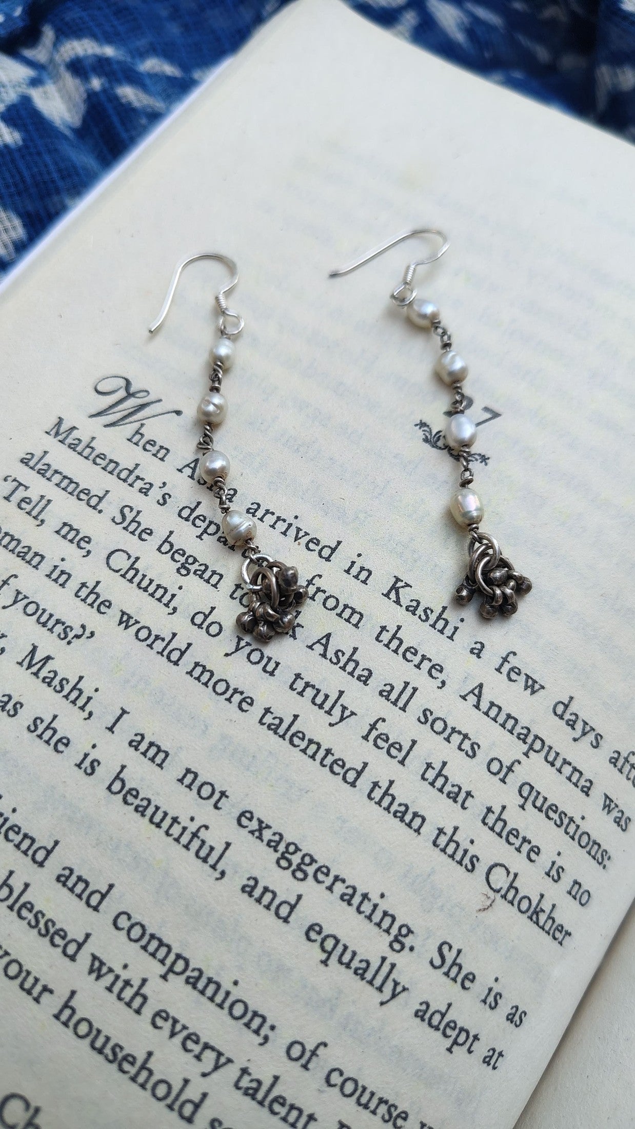 Sadabahaar Jewelry Authentic Vintage Silver Pearl Earrings with Ghungroos for Women - Side view