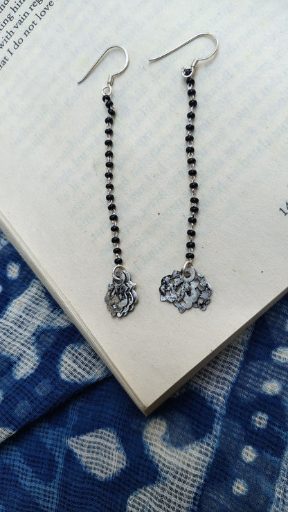 Sadabahaar Jewelry Authentic Vintage Silver Black Beaded Earrings for Women - top view