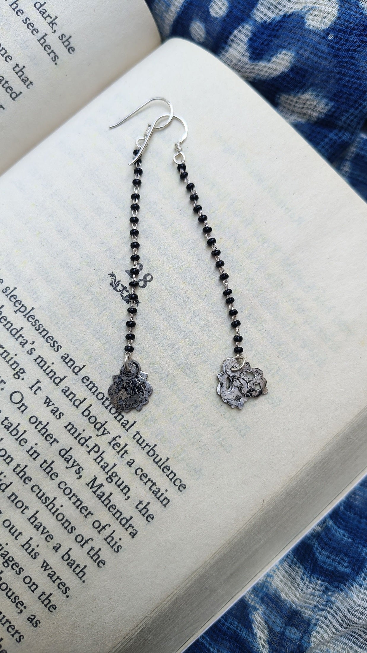 Sadabahaar Jewelry Authentic Vintage Silver Black Beaded Earrings for Women