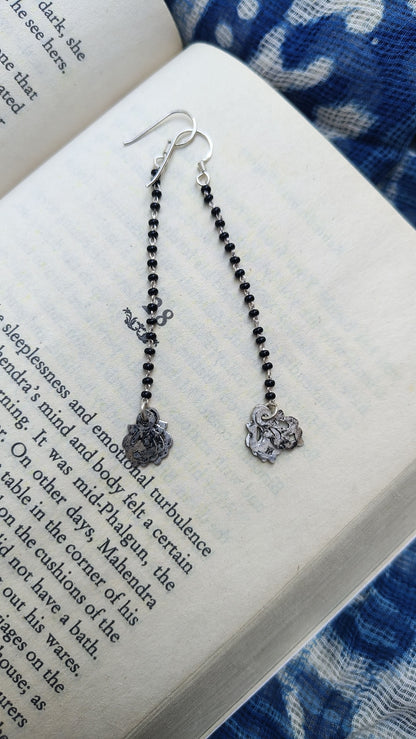 Sadabahaar Jewelry Authentic Vintage Silver Black Beaded Earrings for Women