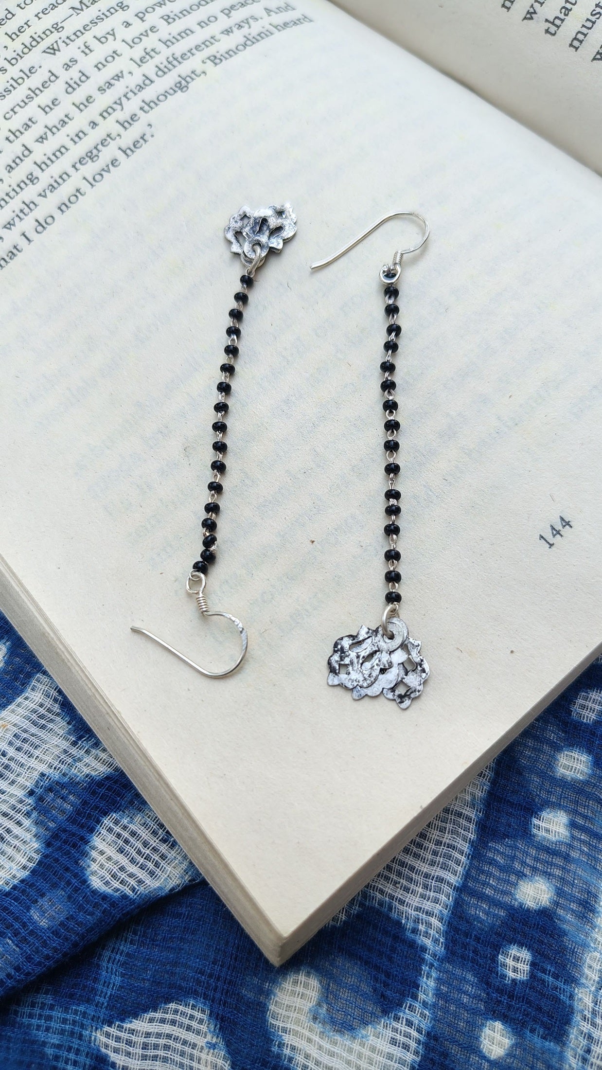 Sadabahaar Jewelry Authentic Vintage Silver Black Beaded Earrings for Women - longer