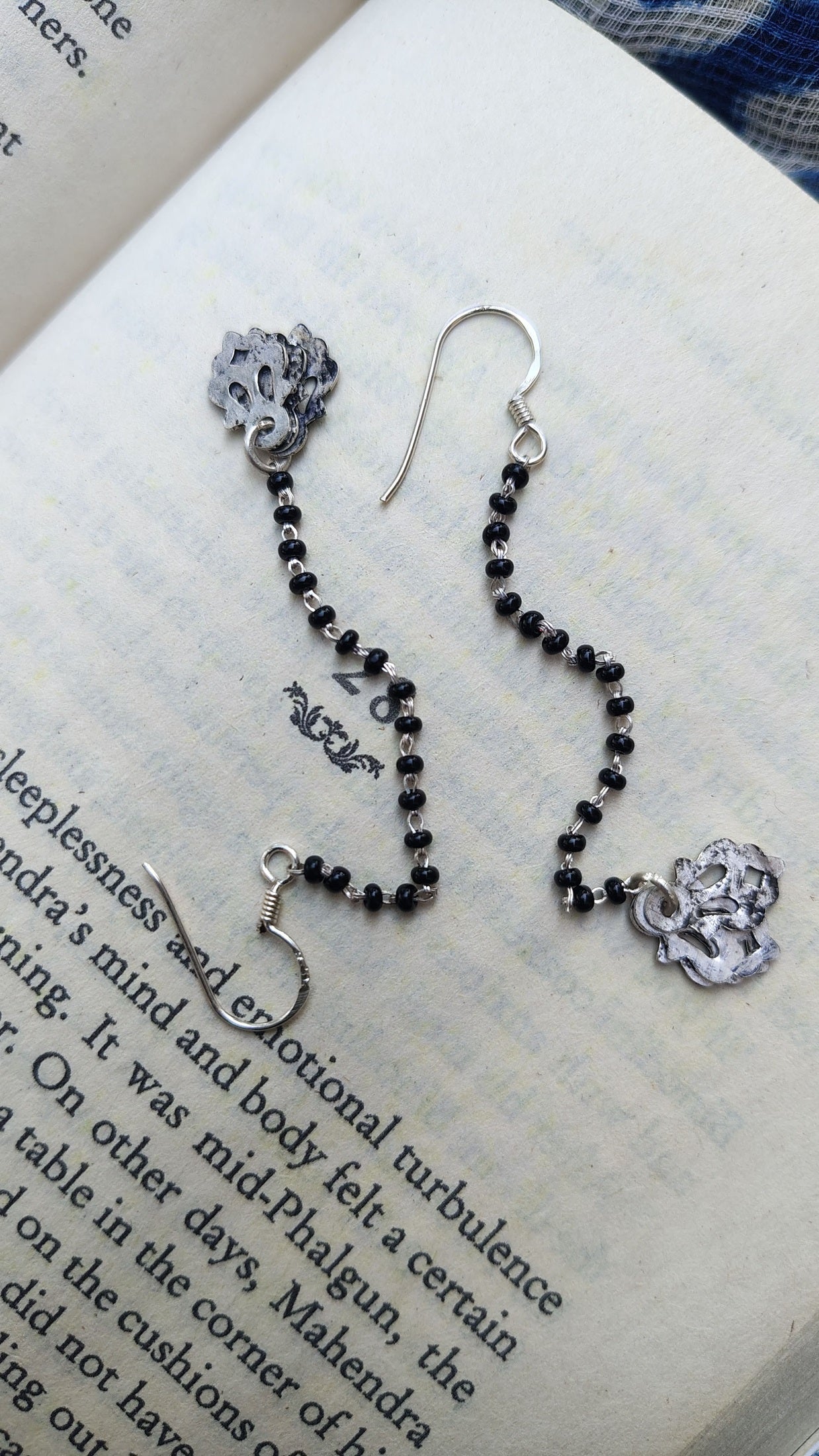 Sadabahaar Jewelry Authentic Vintage Silver Black Beaded Earrings for Women - top view