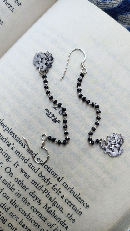 Sadabahaar Jewelry Authentic Vintage Silver Black Beaded Earrings for Women - top view