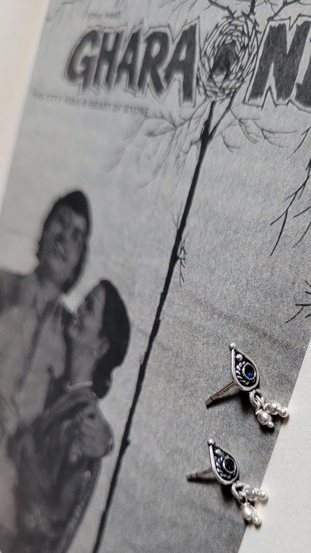 Side view of Athenia Studs in pure silver with handcrafted detailing