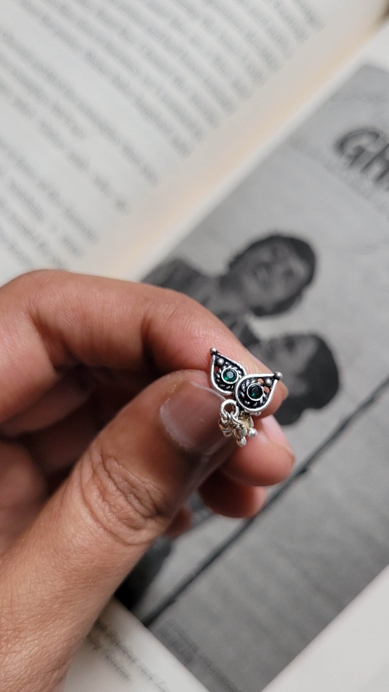 Side view of Athenia Studs in pure silver with handcrafted detailing