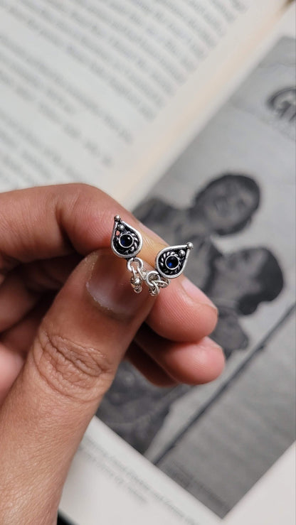 Side view of Athenia Studs in pure silver with handcrafted detailing