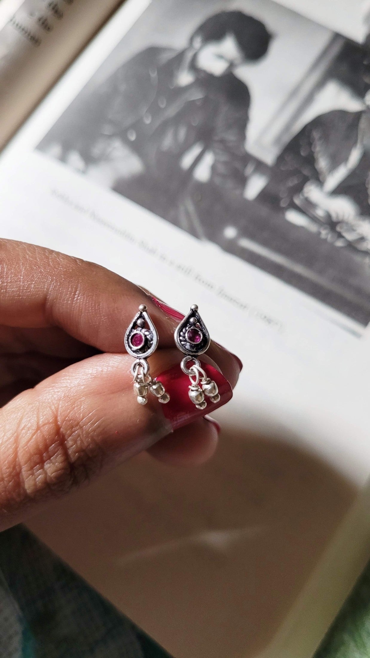 Side view of Athenia Studs in pure silver with handcrafted detailing