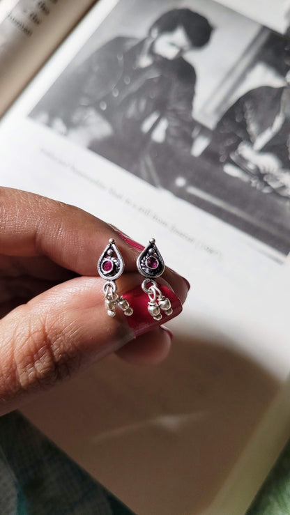 Side view of Athenia Studs in pure silver with handcrafted detailing