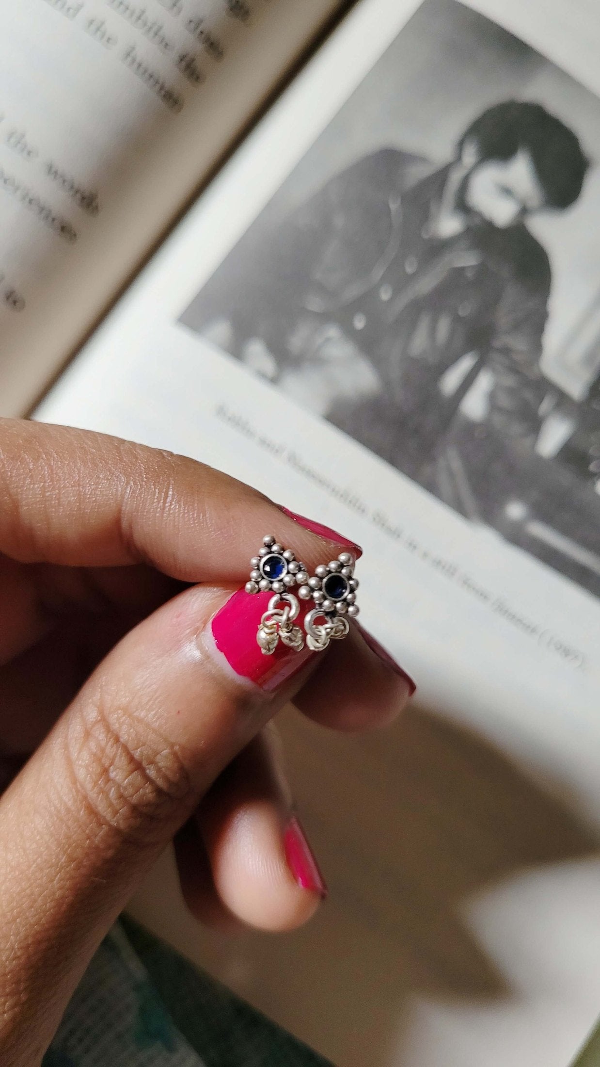 Side view of Athenia Studs in pure silver with handcrafted detailing