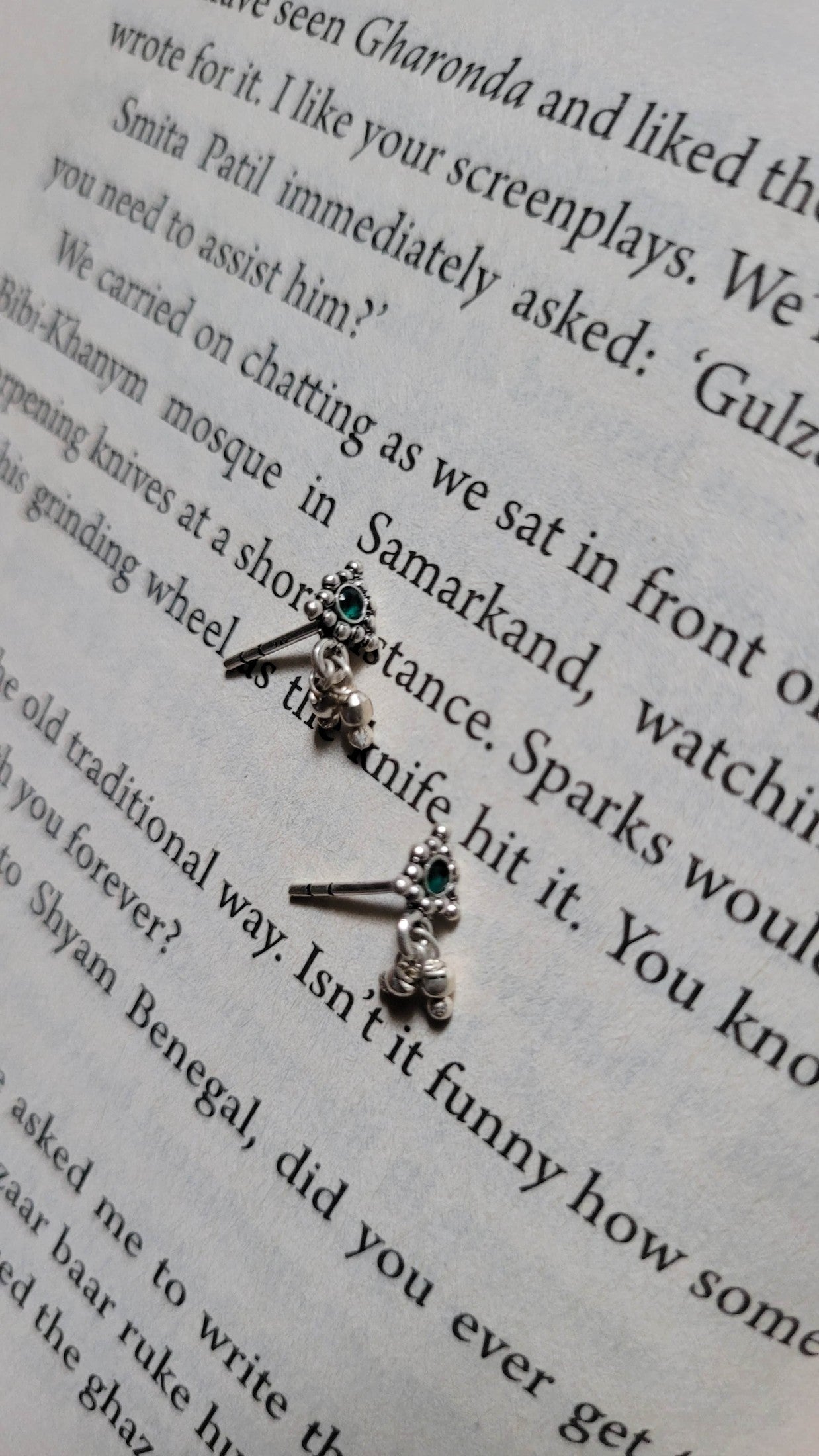 Side view of Athenia Studs in pure silver with handcrafted detailing