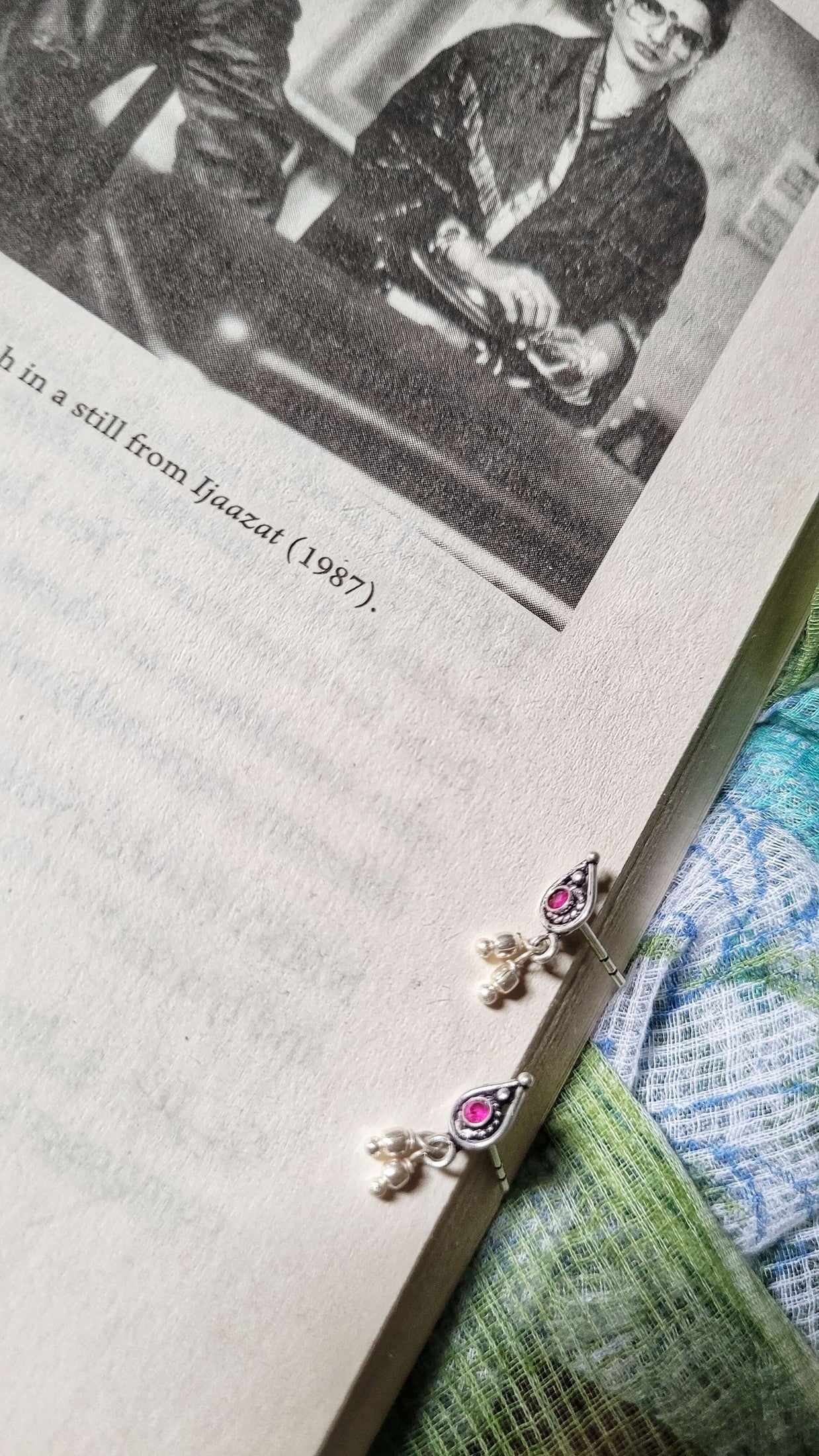 Side view of Athenia Studs in pure silver with handcrafted detailing