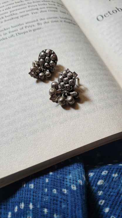 Side view of Badki Vintage Earrings in pure silver with vintage detailing