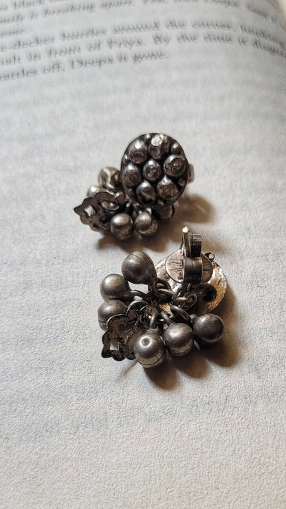 Side view of Badki Vintage Earrings in pure silver with vintage detailing