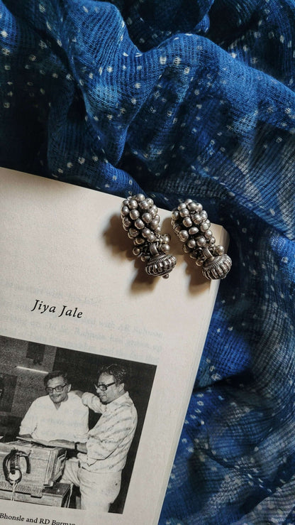 Side view of Bandhan Earrings in pure silver with handcrafted detailing