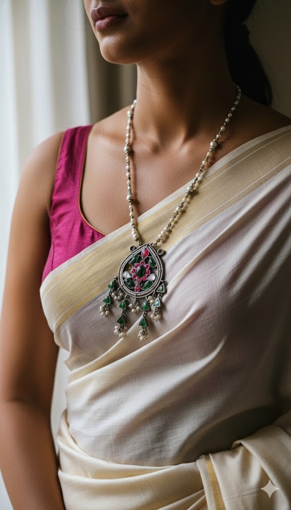 Side view of Bandhanwar Pendant in pure silver with handcrafted detailing