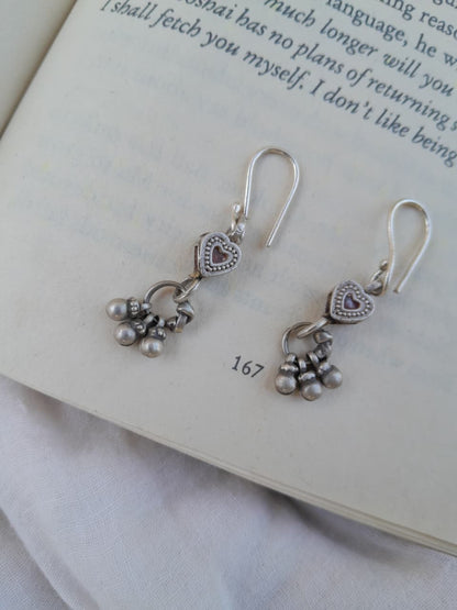 Sadabahaar Jewelry Authentic Vintage Silver Heart Earrings with Red Stones and Ghungroos for Women - Side view