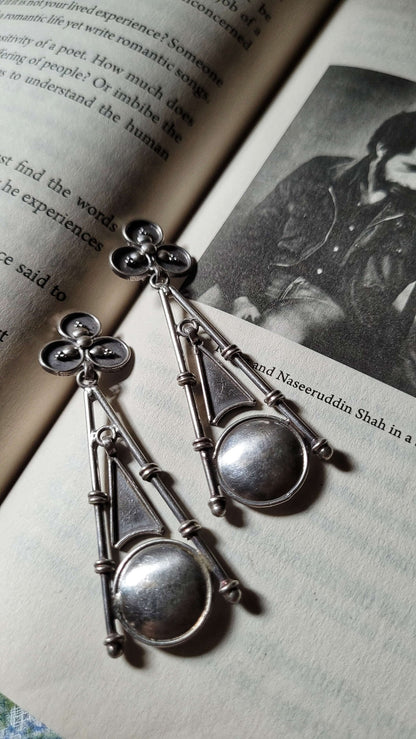 Side view of Big Ben Earrings in pure silver with handcrafted detailing