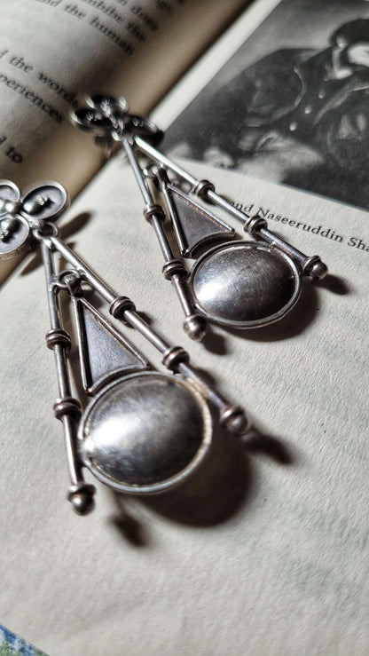 Side view of Big Ben Earrings in pure silver with handcrafted detailing
