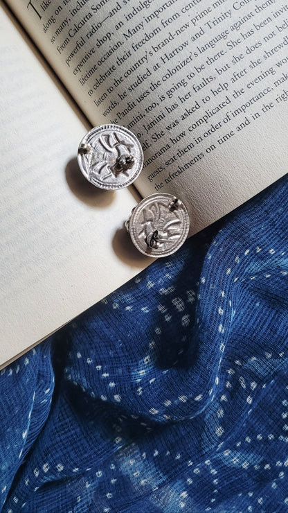 Side view of Brishti Vintage Earrings in pure silver with vintage detailing
