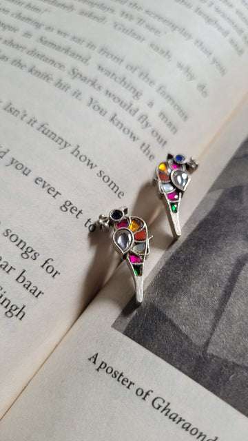 Bulbul Earrings in pure silver with handcrafted detailing