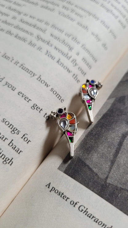 Bulbul Earrings in pure silver with handcrafted detailing