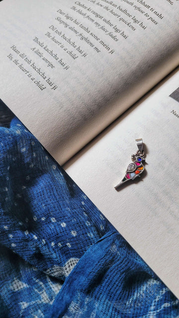 Bulbul Pendant in pure silver with handcrafted detailing