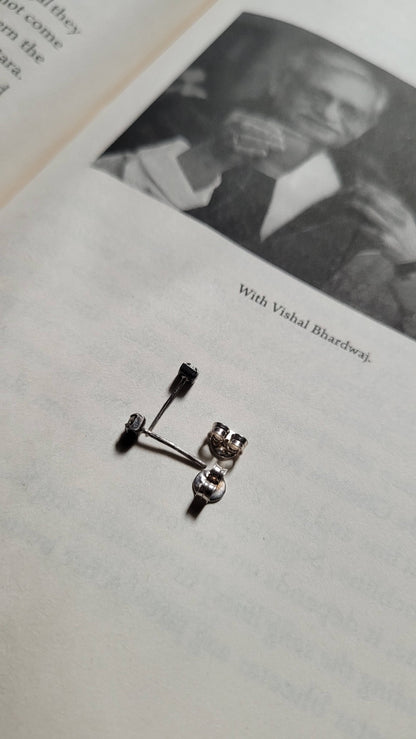 Side view of Chamkeeli Studs in pure silver with handcrafted detailing