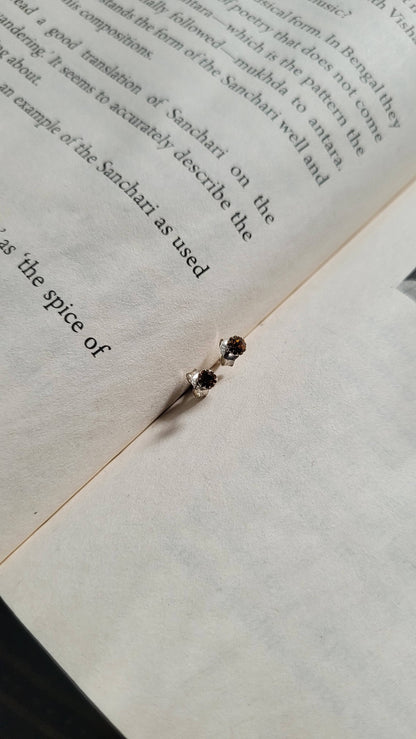 Side view of Chamkeeli Studs in pure silver with handcrafted detailing