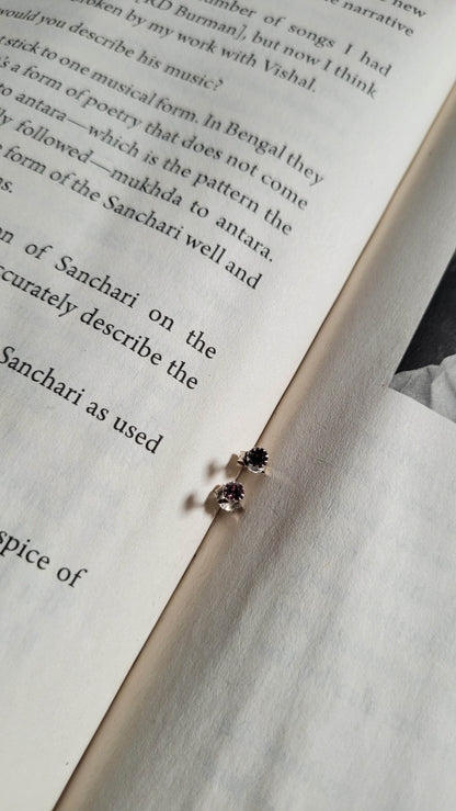 Side view of Chamkeeli Studs in pure silver with handcrafted detailing
