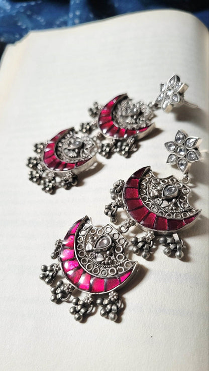 Side view of Chandrakala Earrings | Made-to-Order in pure silver with handcrafted detailing